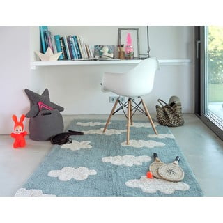 Modra pralna ročno tkana bombažna otroška preproga 120x160 cm Clouds Vintage Blue – Lorena Canals