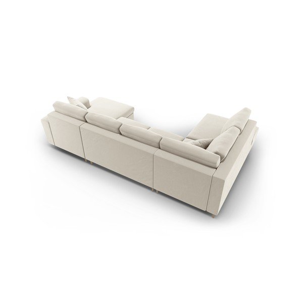 Bež žametna raztegljiva kotna sedežna garnitura s prostorom za shranjevanje (levi kot/v obliki črke "U") Kyoto – Cosmopolitan Design-image-4