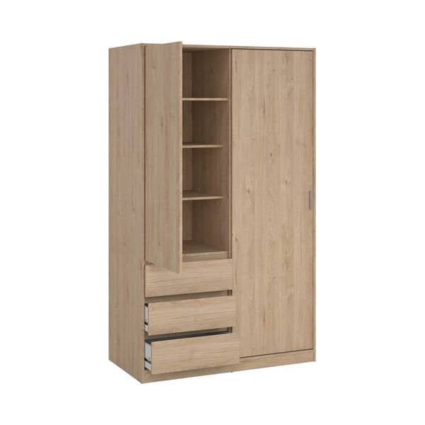 Garderobna omara v hrastovem dekorju z drsnimi vrati v naravni barvi 119x200x60 cm Naia – Tvilum-image-3