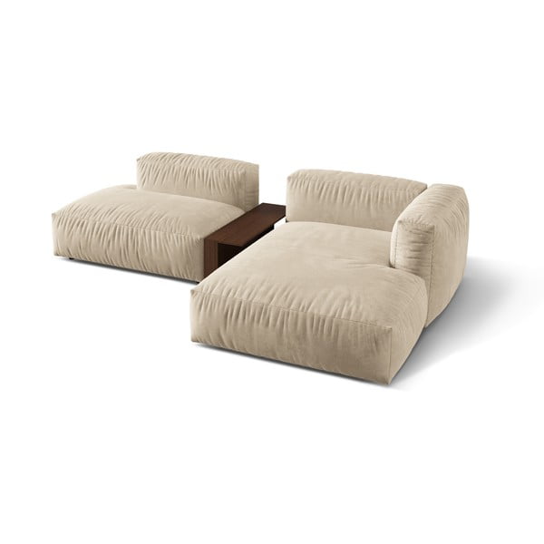 Bež žametna kotna sedežna garnitura (desni kot/z ležalnikom) Martina – Micadoni -image-2