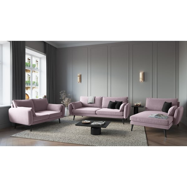 Svetlo roza žametna zofa s črnimi nogami Kooko Home Lento, 158 cm-image-1