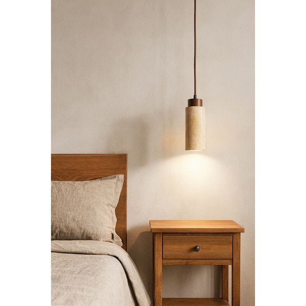 Bež viseča svetilka s kamnitim senčilom ø 6,5 cm Selma – Opviq lights-image-2