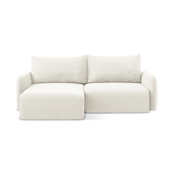 Kremno bela žametna raztegljiva/s prostorom za shranjevanje kotna sedežna garnitura (levi kot/z ležalnikom) Kalena – Makamii