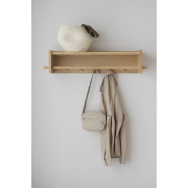 Stenski obešalnik iz masivnega hrasta v naravni barvi s polico Hillmond – Rowico-image-1