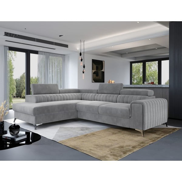 Siva žametna raztegljiva/s prostorom za shranjevanje kotna sedežna garnitura (levi kot/v obliki črke L) Laurence – ELTAP-image-4