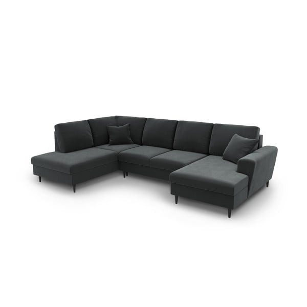 Temno siva žametna raztegljiva kotna sedežna garnitura s prostorom za shranjevanje (levi kot/v obliki črke "U") Kyoto – Cosmopolitan Design-image-1