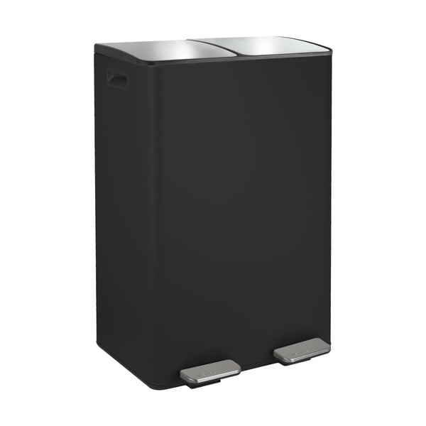 Mat črn jeklen koš za smeti za ločevanje odpadkov s pedalom 2x30 l Aliya – Spirella