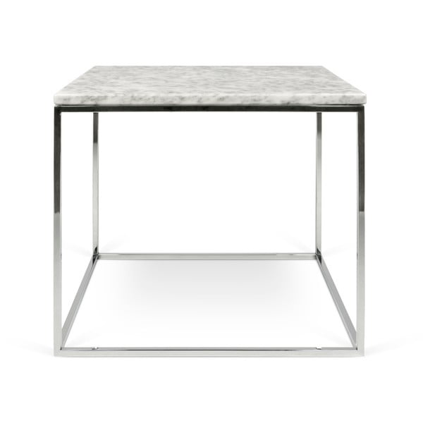 Bela marmorna mizica s kromiranimi nogami TemaHome Gleam, 50 x 50 cm