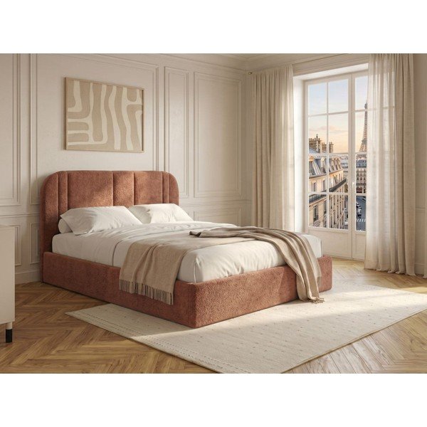 Rožnata oblazinjena zakonska postelja s prostorom za shranjevanje z letvenim dnom 180x200 cm Sidney – Bobochic Paris-image-1