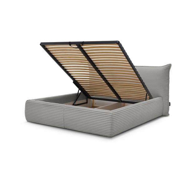 Siva oblazinjena zakonska postelja s prostorom za shranjevanje z letvenim dnom 180x200 cm Jade – Bobochic Paris-image-3