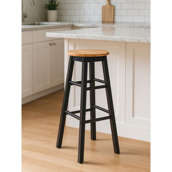 Črn/v naravni barvi barsko stol iz masivnega kavčukovca (višina sedeža 74 cm) Chester – Premier Housewares-image-1
