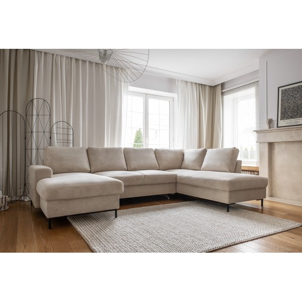 Bež raztegljiva kotna sedežna garnitura iz rebrastega žameta (desni kot) Lofty Lilly – Miuform-image-3