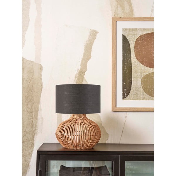 Temno siva/naravna namizna svetilka s tekstilnim senčnikom (višina 48 cm) Kalahari – Good&Mojo-image-2
