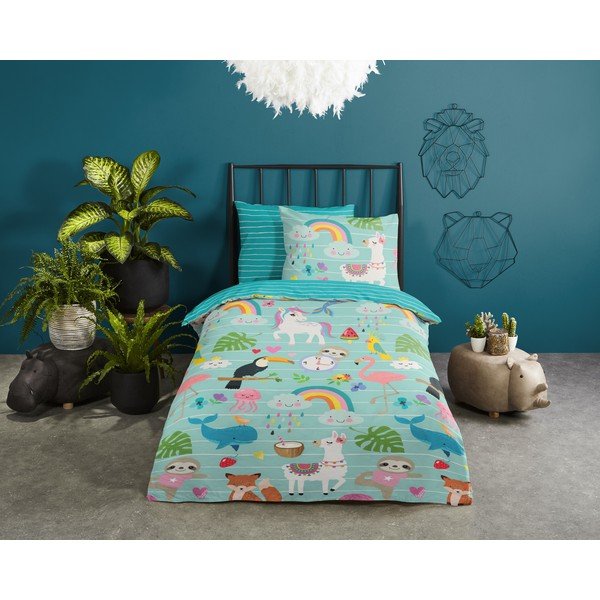 Modra enojna bombažna otroška posteljnina 140x200 cm Festen – Good Morning-image-1