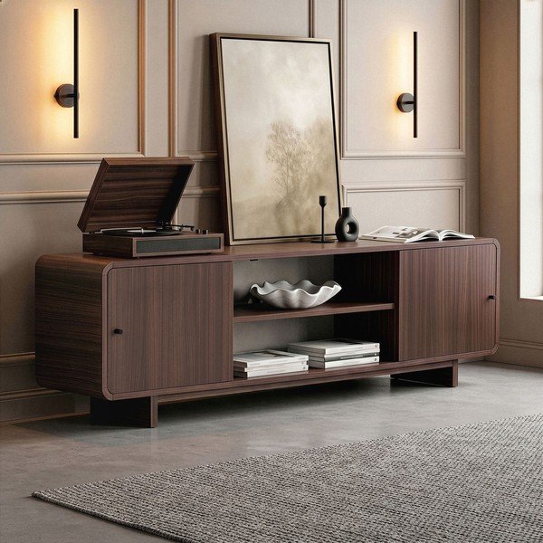 TV omarica v orehovem dekorju v temni naravni barvi 180x52x34 cm Mirel – Nordure-image-2