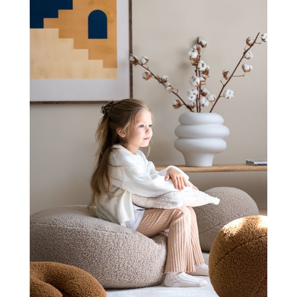 Svetlo rjava otroška vreča za sedenje iz tkanine bouclé Round – Wigiwama-image-1