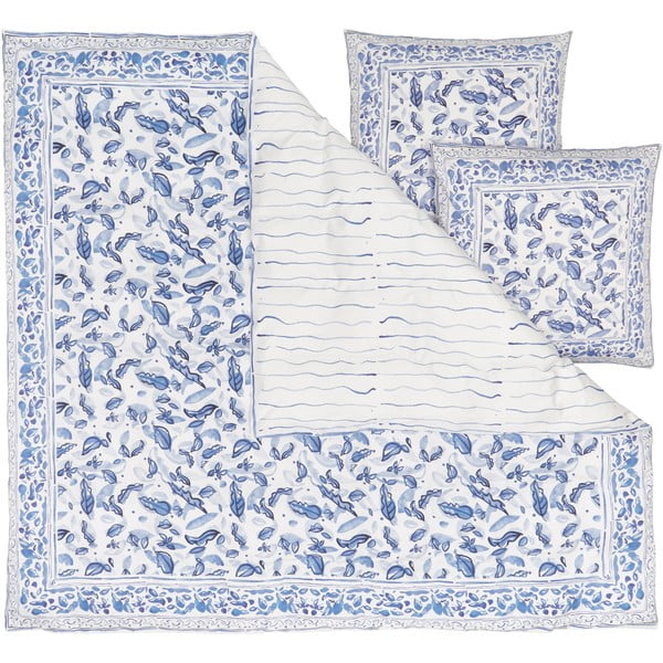 Modro-bela posteljnina iz bombažnega satena Westwing Collection, 200 x 200 cm