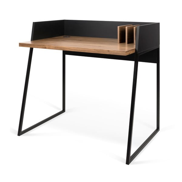 Črna delovna miza z detajli iz orehovega lesa TemaHome Volga-image-2