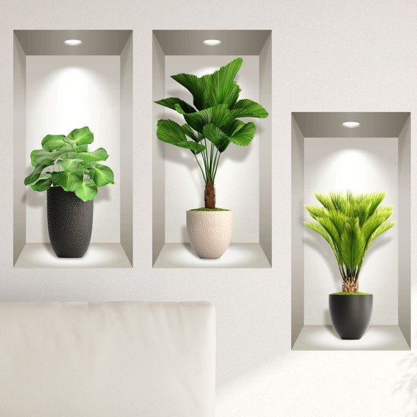 Komplet 3 3D stenskih nalepk Ambiance Tropical Plants-image-1