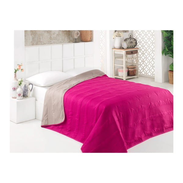 Obojestransko posteljno pregrinjalo iz mikrovlaken, ciklamno rožnate barve, 200 x 220 cm