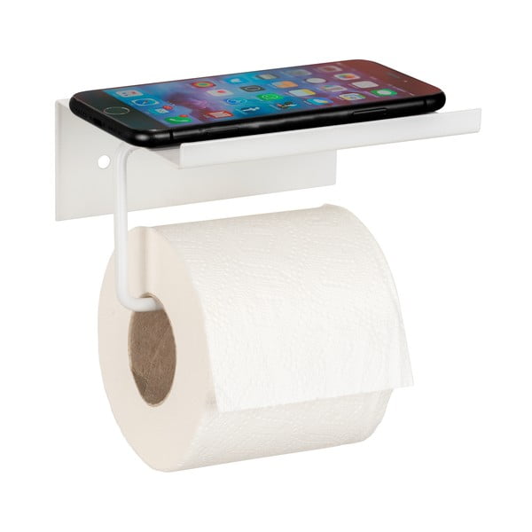 Belo kovinsko držalo za toaletni papir z namestitvijo brez vrtanja in s polico Desulo – Wenko