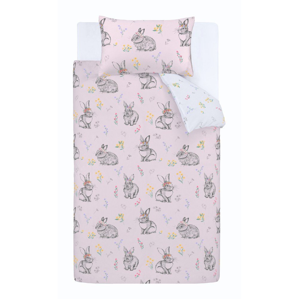 Rožnata otroška posteljnina za posteljico Bunny Tails Ditsy Flowers