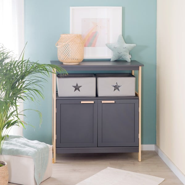 Antracitno siva nizka otroška komoda s previjalnim pultom 87x75 cm Berlin – Roba-image-4