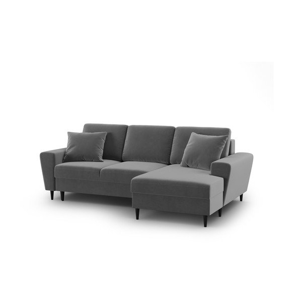 Svetlo siva žametna raztegljiva kotna sedežna garnitura s prostorom za shranjevanje (desni kot/z ležalnikom) Kyoto – Cosmopolitan Design-image-1