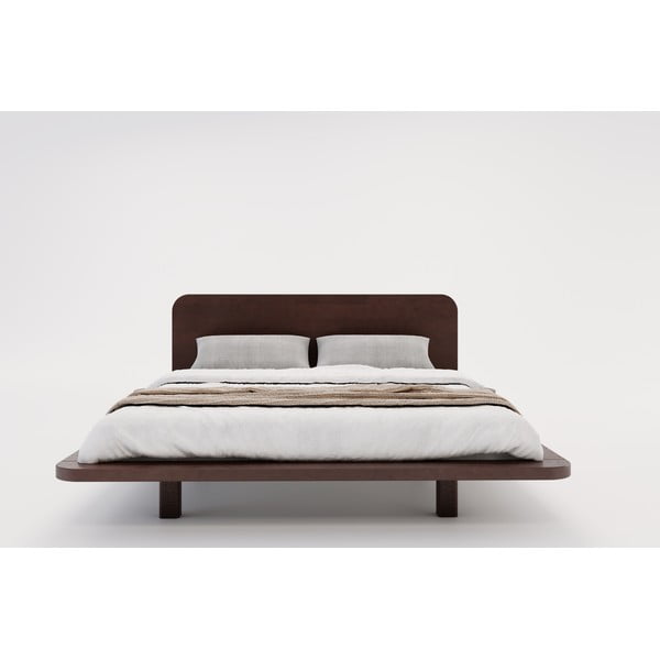 Temno rjava zakonska postelja iz bukovega lesa 200x200 cm Japandic - Skandica-image-3
