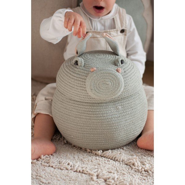 Svetlo siva tekstilna otroška škatla za shranjevanje ø 25x30 cm Henry the Hippo – Lorena Canals-image-1