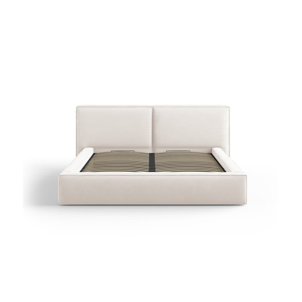 Bež oblazinjena zakonska postelja s prostorom za shranjevanje in letvenim dnom 140x200 cm Arendal – Cosmopolitan Design-image-2
