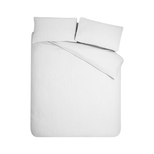 Bela podaljšana posteljnina za zakonsko posteljo iz krepa 230x220 cm Crinkle Seersucker – Catherine Lansfield
