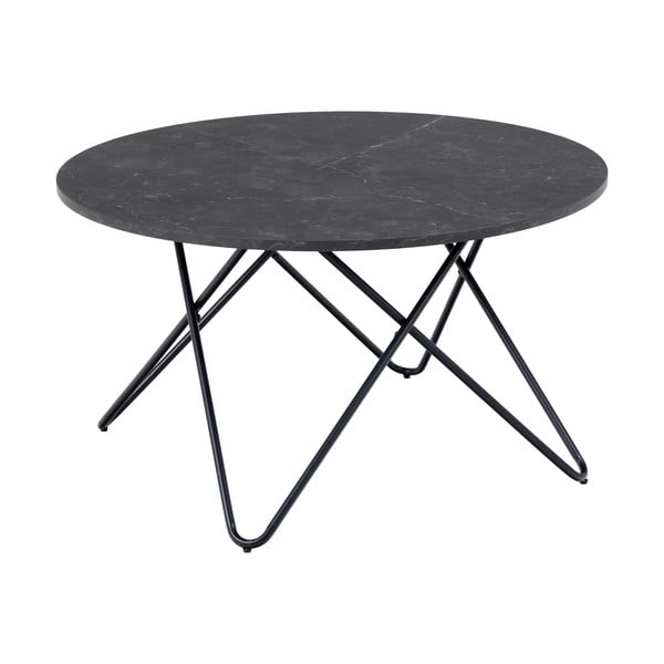 Črna okrogla mizica z mizno ploščo v marmornem dekorju ø 80 cm Wyre – Actona