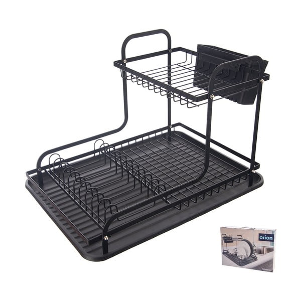 Črn kovinski dvonadstropni odcejalnik posode 42,5x32 cm Radka – Orion-image-3