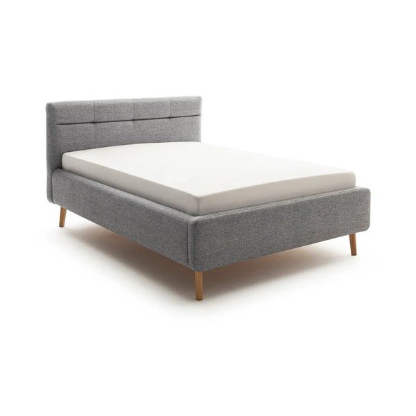 Siva oblazinjena zakonska postelja s prostorom za shranjevanje z letvenim dnom 140x200 cm Lotte – Meise Möbel