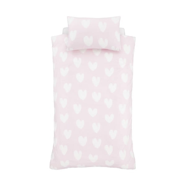 Rožnata flanelna otroška posteljnina za zakonsko posteljo 200x200 cm Hearts – Catherine Lansfield