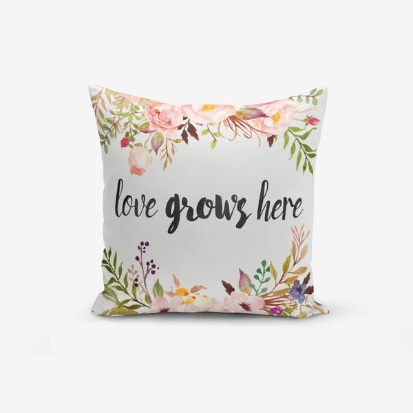 Prevleka za vzglavnik iz mešanice bombaža Minimalist Cushion Covers Love Grows Here, 45 x 45 cm