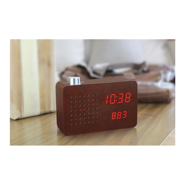 Temno rjava budilka z rdečim zaslonom LED in radiem Gingko Radio Click Clock-image-4