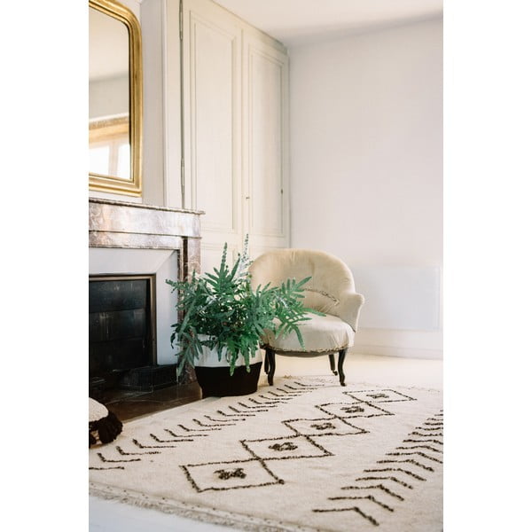 Kremno bela pralna ročno tkana bombažna preproga 170x120 cm Bereber Rhombs – Lorena Canals-image-3