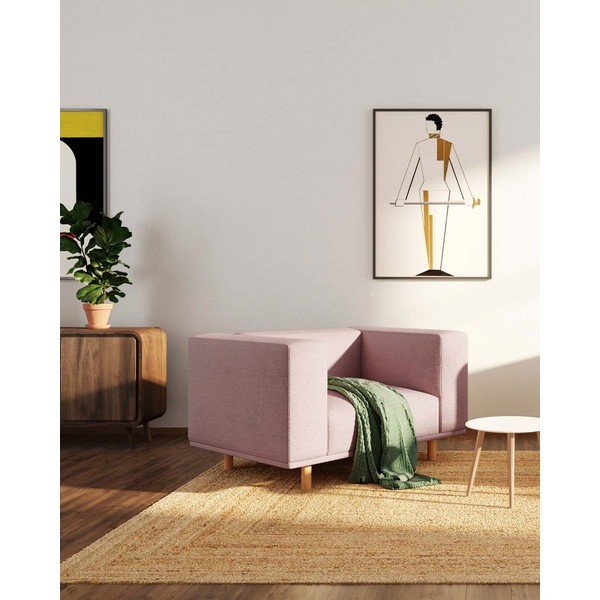 Rožnat fotelj iz tkanine bouclé Kukumo – Ame Yens-image-3