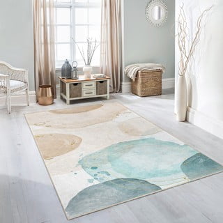 Kremno bela/turkizna pralna preproga 80x150 cm Puddle – Mila Home