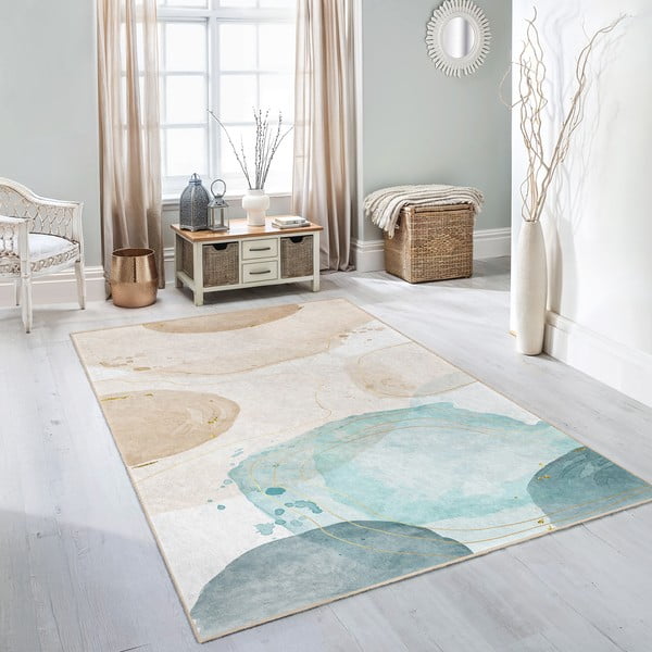 Kremno bela/turkizna pralna preproga 160x230 cm Puddle – Mila Home-image-1