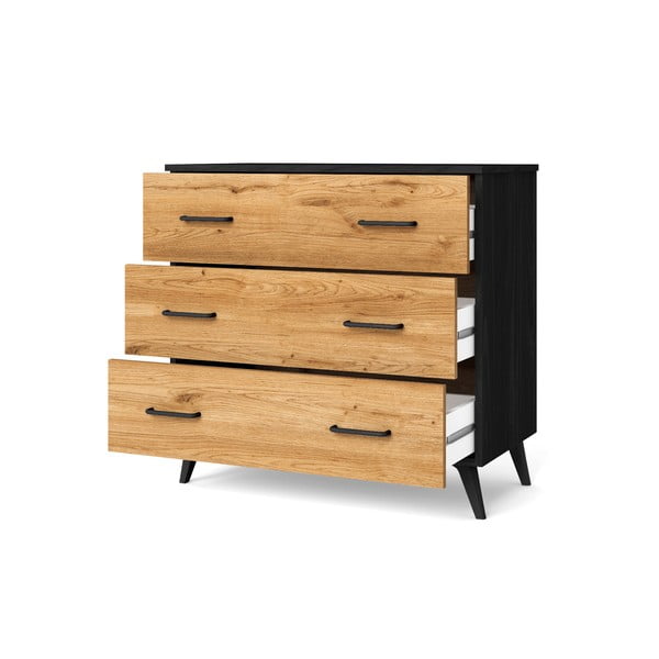 Črna/naravna nizka komoda v hrastovem dekorju 80x72 cm Indus – Marckeric-image-2