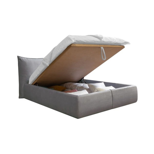 Svetlo siva oblazinjena zakonska postelja s prostorom za shranjevanje in letvenim dnom 180x200 cm Jade - Bobochic Paris-image-3