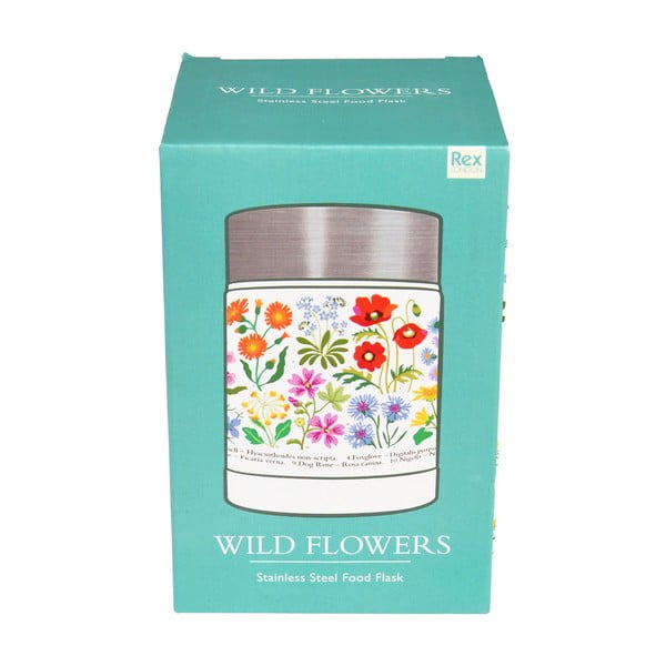 Otroška termovka za hrano v kremno beli in srebrni barvi 450 ml Wild Flowers – Rex London-image-3
