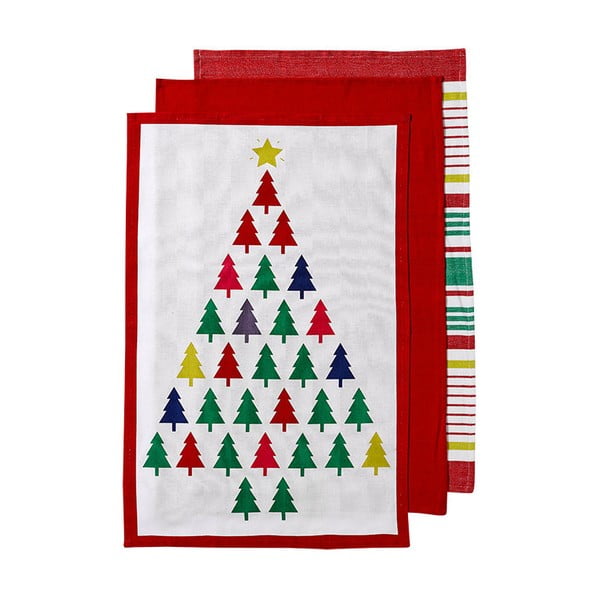 Komplet 3 čajnih brisač z božičnim motivom Ladelle Bright Christmas Tree, 70 x 45 cm