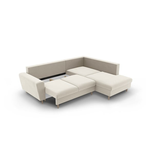 Bež žametna raztegljiva kotna sedežna garnitura s prostorom za shranjevanje (desni kot/v obliki črke L) Kyoto – Cosmopolitan Design-image-3