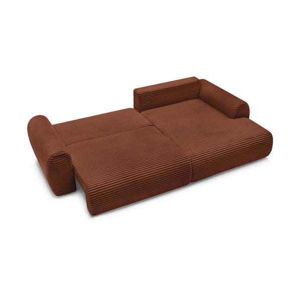 Opečnato oranžna raztegljiva kotna sedežna garnitura iz rebrastega žameta (desni kot) Lucien – Bobochic Paris-image-4