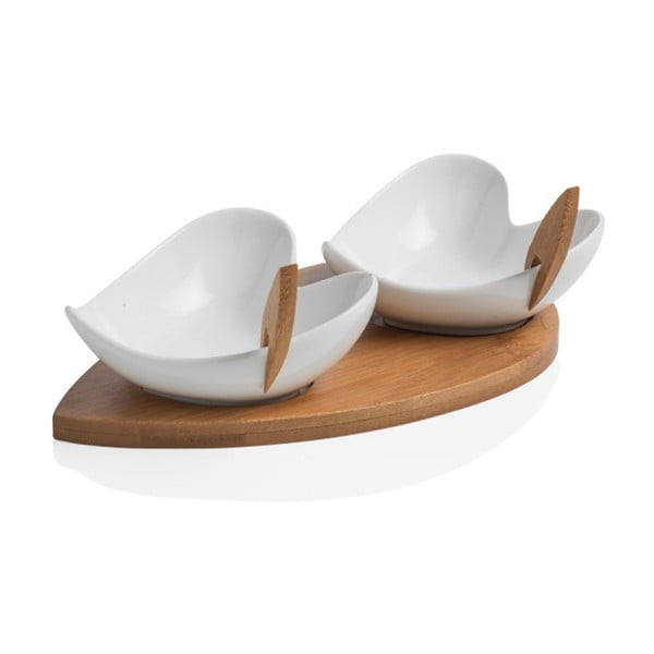 Komplet dveh servirnih skled s pladnjem iz bambusa in dvema nabodaloma Brandani Coeur Blanc-image-1