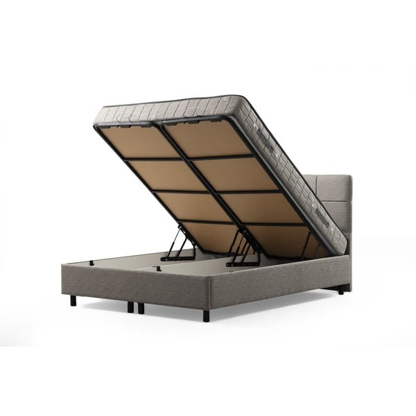 Svetlo siva oblazinjena zakonska postelja s prostorom za shranjevanje z letvenim dnom 160x200 cm Vitalia – Kalune Design-image-2